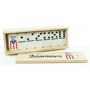 Jeu de dominos double six personnalisé avec logo imprimé, blocs avec drapeau de Porto Rico, logo gravé au dos, boîte en bois pour jeu de table - Product Image 3