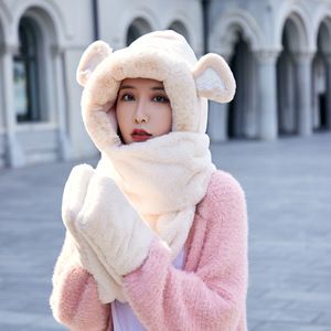 Écharpe d'épaississement de capuche pour femmes, écharpe de poche, chapeaux d'hiver à capuche, 3 pièces pour filles - Product Image 3