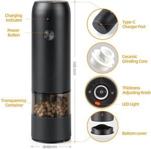 Rechargeable Operated Spice Salt and <b>Pepper</b> Set <b>Pepper</b> Mill with LED Light - Product Image 2