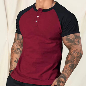 Venta al por mayor Slim cuello redondo manga corta brazo Color a juego Casual transpirable hombres camiseta - Product Image 1