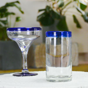 Vintage 12 oz Ronda Coupe Cristalería Azul Bordeado Mexicano Soplado Cóctel Margarita Copas de Vino para Fiesta para Restaurantes Bares - Product Image 6