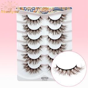 Abestyou 6 paires 17mm d'épaisseur ailé dramatique 5d moelleux cheveux humains <span class=keywords><strong>cils</strong></span> de vison forte bande <span class=keywords><strong>marron</strong></span> coloré vaporeux <span class=keywords><strong>faux</strong></span> <span class=keywords><strong>cils</strong></span> - Product Image 3