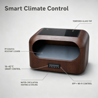 Maison intelligente pour animaux de compagnie avec circulation d'eau, refroidissement et chauffage, panneau tactile LED, grain de noyer, lit pour chien et chat