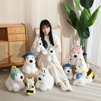 Boneka Anjing West Highland White Terrier Lembut dan Lucu, Boneka Duduk dengan Hiasan Topi Hewan yang Dapat Dilepas, Hadiah untuk Anak-Anak