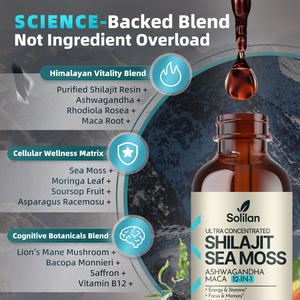 Gotas Líquidas 12 en 1 de Shilajit, Musgo Marino, Ashwagandha y Maca, Apoyo Inmunológico, Energía, Resistencia, Concentración, Vitalidad, Minerales Traza, Fusión Herbal - Product Image 5