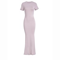 Robe d'été décontractée unie pour femme, coupe ajustée, manches courtes, longueur ras du sol, droite, avec logo personnalisé, vente en gros