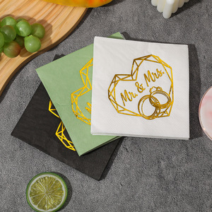Mr & Mrs Wedding Napkins 250mm Square Paper Napkin Green White Black Party Tableware Birthday Decoration - Product Image 2