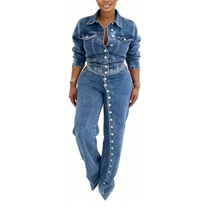 Ensemble 2 pièces en jean pour femme - Chemise boutonnée et <span class=keywords><strong>pantalon</strong></span> large coordonné Sehe Fashion - Product Image 4