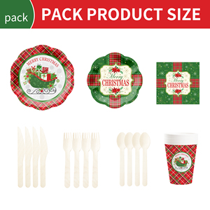 DAMAI Merry Christmas Party Supplies Christmas <b>Red</b> and Green Decorations Include <b>Paper</b> Plate Cups Napkins for Christmas Party - Product Image 2