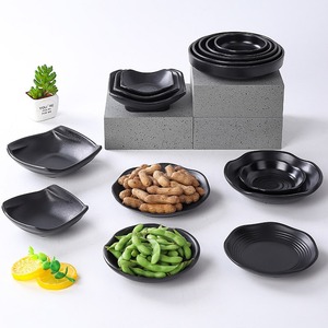 <b>Black</b> Irregular Melamine <b>Plates</b> Set For Snacks Cold Dishes Party Hotel Use - Product Image 3