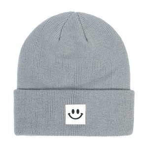Bonnet tricoté en <span class=keywords><strong>laine</strong></span> roulée pour bébé, chapeau mignon avec motif de visage souriant, bonnet d'automne et d'hiver pour enfants, 2022 - Product Image 3