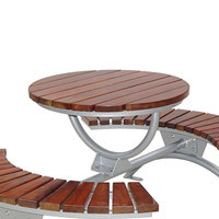 Grden – table ronde en bois au design classique et banc incurvé, meuble d'extérieur, table à bière, offre spéciale