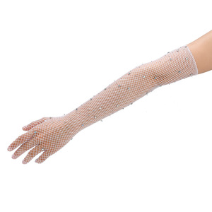 Gants de carnaval d'Halloween noirs extensibles en maille scintillante effet diamant, style filet de pêche, tendance mode - Product Image 5
