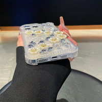 Coque de téléphone de luxe effet crème floral avec papillon en cristal pour iPhone 18 17 Pro Max 16 15 14 13, étui de protection scintillant en strass