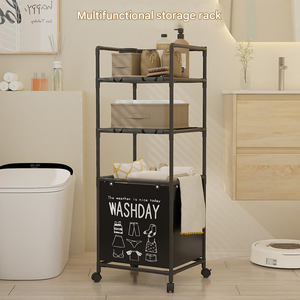 Huishoudelijke opbergwagen met wielen, wasmandrek, verrijdbaar opbergrek met wasmandkar - Product Image 1