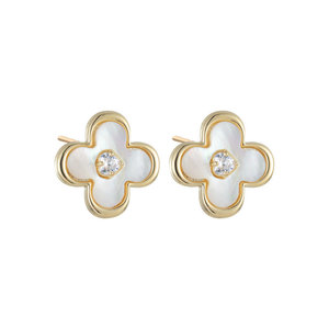 Muyu <b>Four</b> <b>Leaf</b> <b>Clover</b> Stud <b>Earrings</b> S925 Sterling Silver Inlay Flower Design For Women - Product Image 5
