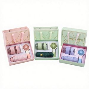Luxury Summer 3 in 1 Corporate <b>Gift</b> Set Handheld Fan UPF50+ Folding Umbrella Glass Water Cup Custom Logo Bulk Wholesale - Product Image 1