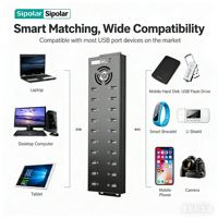 Hub USB 2.0 Sipolar A-805P à 20 ports avec construction métallique, accessoires pour ordinateur portable/PC, station de charge pour téléphone 120W - En stock