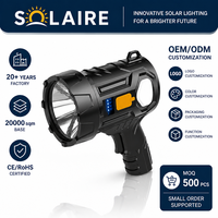 Lampe torche solaire à manivelle OEM, rechargeable par USB 18650, 500M, LED, torche portative, camping, urgence, ABS, logo personnalisé