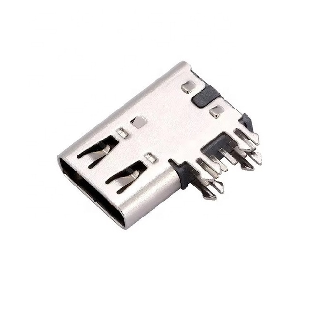 USB Type C 6 Pin Female Connector 3A Right Angle Side Mount Through Hole Harpoon Fixing for PCB Board