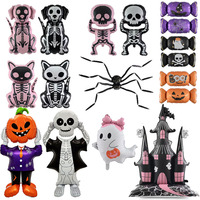 Ballons en aluminium mat géants en forme de squelette de dessin animé, d'os, de fantôme et d'araignée pour décorations et accessoires de fête d'Halloween