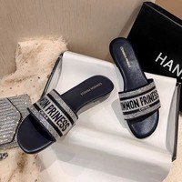 2025 D Home Classic High Version Embroidery Flash Diamond New Fashion Color Cross-Border Foreign Trade Sandals for Slippers for