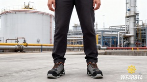 נעלי עבודה שחורות אופנתיות נגד החלקה, עמידות למים, מעור, עם מגן פלדה לאצבעות, לגברים, לתעשייה כבדה, נגד דקירות. - Product Image 2