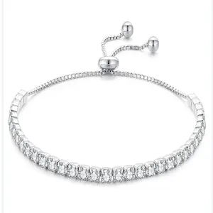 High Quality Adjustable Zircons Miami Jewellery S925 Sliding Chain Bracelets Silver 925 Tennis Bracelet Silver Jewelry For Women