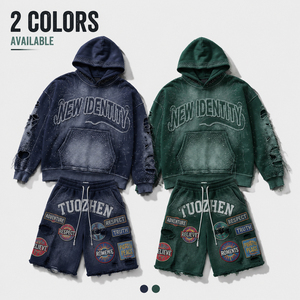 Produttori di Abbigliamento Personalizzato, Felpe <span class=keywords><strong>con</strong></span> <span class=keywords><strong>Cappuccio</strong></span> da Uomo <span class=keywords><strong>con</strong></span> Effetto Lavato, Strass e Ricami, in Grigio e <span class=keywords><strong>Blu</strong></span> <span class=keywords><strong>Scuro</strong></span> - Product Image 2