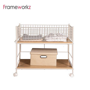 Carrello Porta Asciugamani a 2 Ripiani con Cestelli in Filo Metallico e Pannello in Legno, Carrello Mobile per <span class=keywords><strong>Abbigliamento</strong></span> - Product Image 1