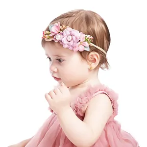 फैशन बच्चे फूल मोती Hairbands नवजात पुष्प फोटोग्राफी सहारा बच्चों राजकुमारी नायलॉन लोचदार हेडबैंड