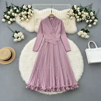 Robe à col tailleur pour femme, style Miyake, jupe plissée trapèze, taille haute, cintrée, amincissante, à volants, longue, pour l'automne et l'hiver