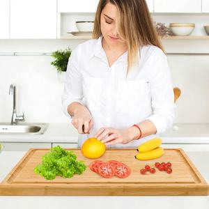 Planche à découper en bambou, bloc de boucher en bois pour <span class=keywords><strong>dinde</strong></span>, viande, légumes, barbecue, avec poignée et rainure de jus - Product Image 3