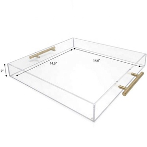 Tùy chỉnh hình vuông và hình chữ nhật <span class=keywords><strong>plexiglass</strong></span> Acrylic khay với Vàng xử lý trang trí gỗ phục vụ khay cho nhà thực phẩm phục vụ - Product Image 2