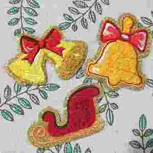 New Iron on Gold Edge Chenille Embroidered Christmas Boots Hat Candy Canes Santa Reindeer Patch - Product Image 4