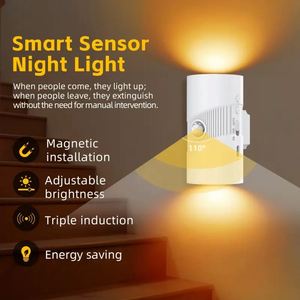 Led <b>Light</b> Modern LED Night <b>Lights</b> Warm White Human Body <b>Sensor</b> Brightness Dusk Dawn <b>Sensor</b> <b>Plug</b>-<b>in</b> Wall Bedroom Battery Power - Product Image 1
