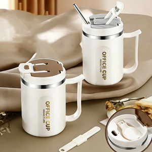 แก้วสแตนเลส 304 สำหรับสำนักงาน ใส่กาแฟ น้ำ ชา พร้อมฝาและหูจับ - Product Image 1