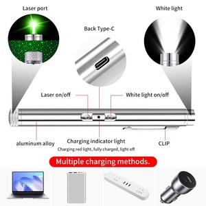 Có thể sạc lại 2-in-1 màu xanh lá cây con trỏ laser bút với đèn pin LED Type-C sạc thép không gỉ laser bút có thể điều chỉnh mô hình - Product Image 2