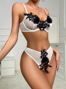 ชุดชั้นในเซ็กซี่สองชิ้นลายดอกไม้ตาข่ายแฟชั่นใหม่สำหรับผู้หญิง ช่วยกระชับรูปร่างและเสริมความมั่นใจ - Product Image 5