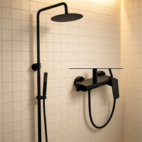 Ensemble de douche mural WEIHAO noir mat à deux modes de pulvérisation, pomme de douche pluie ronde, douchette à main, système de douche pour salle de bain