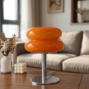Lampe de table en verre empilé Bauhaus, lampe de chevet moderne en forme de hamburger, base en métal chromé, style Murano, lumière décorative de table - Product Image 3