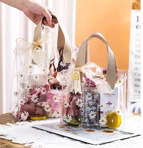 Bolsas de regalo con logotipo personalizado, bolsas de compras de <span class=keywords><strong>PVC</strong></span> transparentes con flores y Asa de PU - Product Image 1