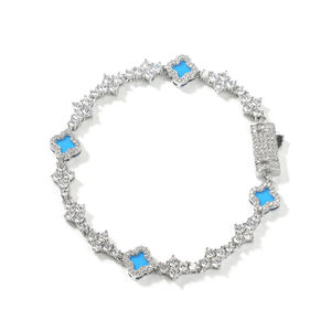 سوار ذهبي مطلي ملون بتصميم البرسيم رباعي الأوراق، سلسلة سداسية عصرية من النحاس مع حجر الزركون - Product Image 3