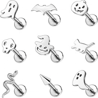 Collection de bijoux Halloween Piercing en titane Fil interne Helix Boucle d'oreille Anneau de nez CZ Pave Spider Labret Piercing Bijoux