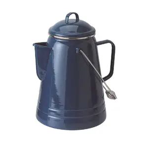 Alta qualidade cor azul salpicado camping ao ar livre metal aço esmalte café bule de chá com tampa