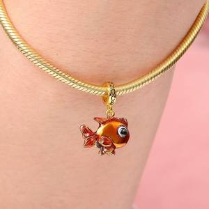 เครื่องประดับทองเหลืองชุบทอง18K สำหรับทุกเพศจี้รูป<span class=keywords><strong>ปลา</strong></span>เซอร์คอนประดับมุกแบบ DIY เรียบง่ายแนวยุโรปอเมริกันน่ารัก - Product Image 6