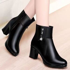 New Fashion Ankle Boots Side Zipper High Heel Short Boots Warm Women's Leather Boots - Product Image 6