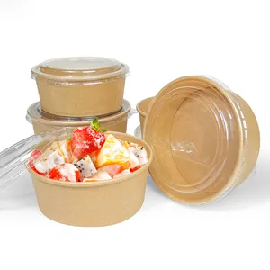 JAHOOPACK Disposable Custom Printing Food Packing Box Container Salad Bowls Kraft Paper Bowl With Lid