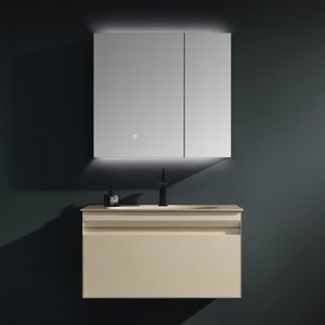 BNITM tocador de pared de acero inoxidable con espejo LED rectangular moderno de lujo con lavabo superior para gabinetes de baño de Hotel - Product Image 1