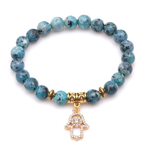 <span class=keywords><strong>Bracciale</strong></span> da uomo con perline in pietra rossa blu naturale con ciondolo ad ala d'angelo in rame con zirconi da donna - Product Image 3